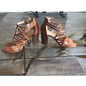 Light brown strap sandal heels